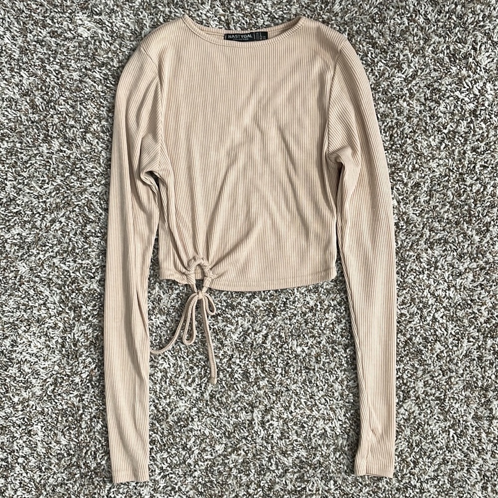 Nasty Gal Cream Ribbed Crewneck Crop Top